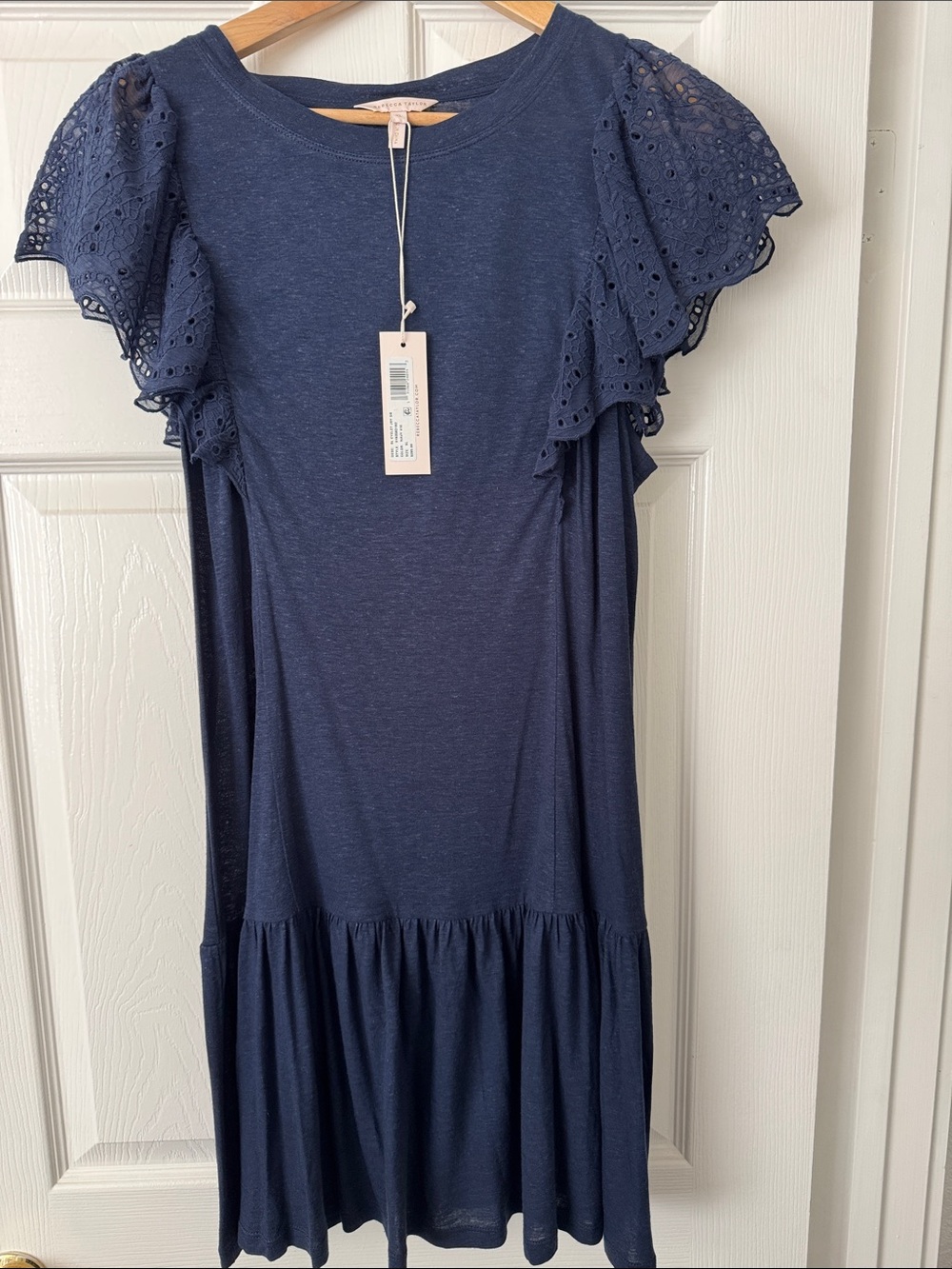 Rebecca Taylor Navy Eyelet Sleeve Mini Dress